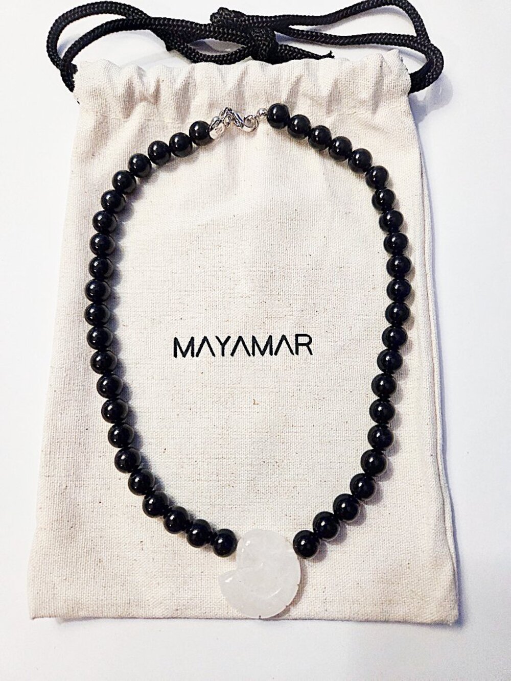Mayamar Black Beaded Necklace White Shell Pendant NEW